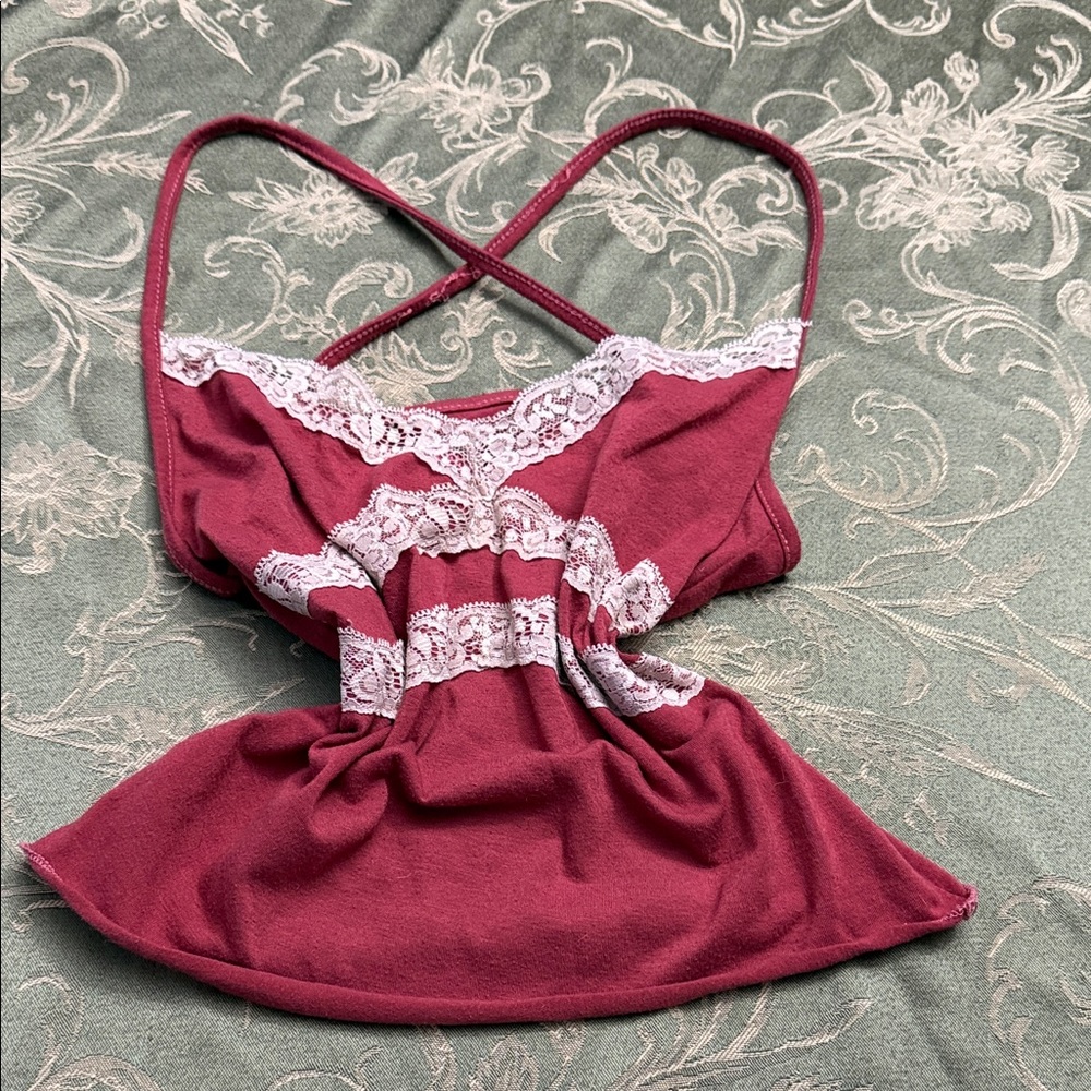 Burgundy Lace Trim Cami Top